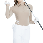 Collared, fitted waist, long-sleeved top (khaki)