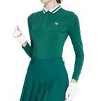 Knitted jacquard collar long-sleeved top (dark green)