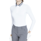 Knitted jacquard collar long-sleeved top (white and gray)