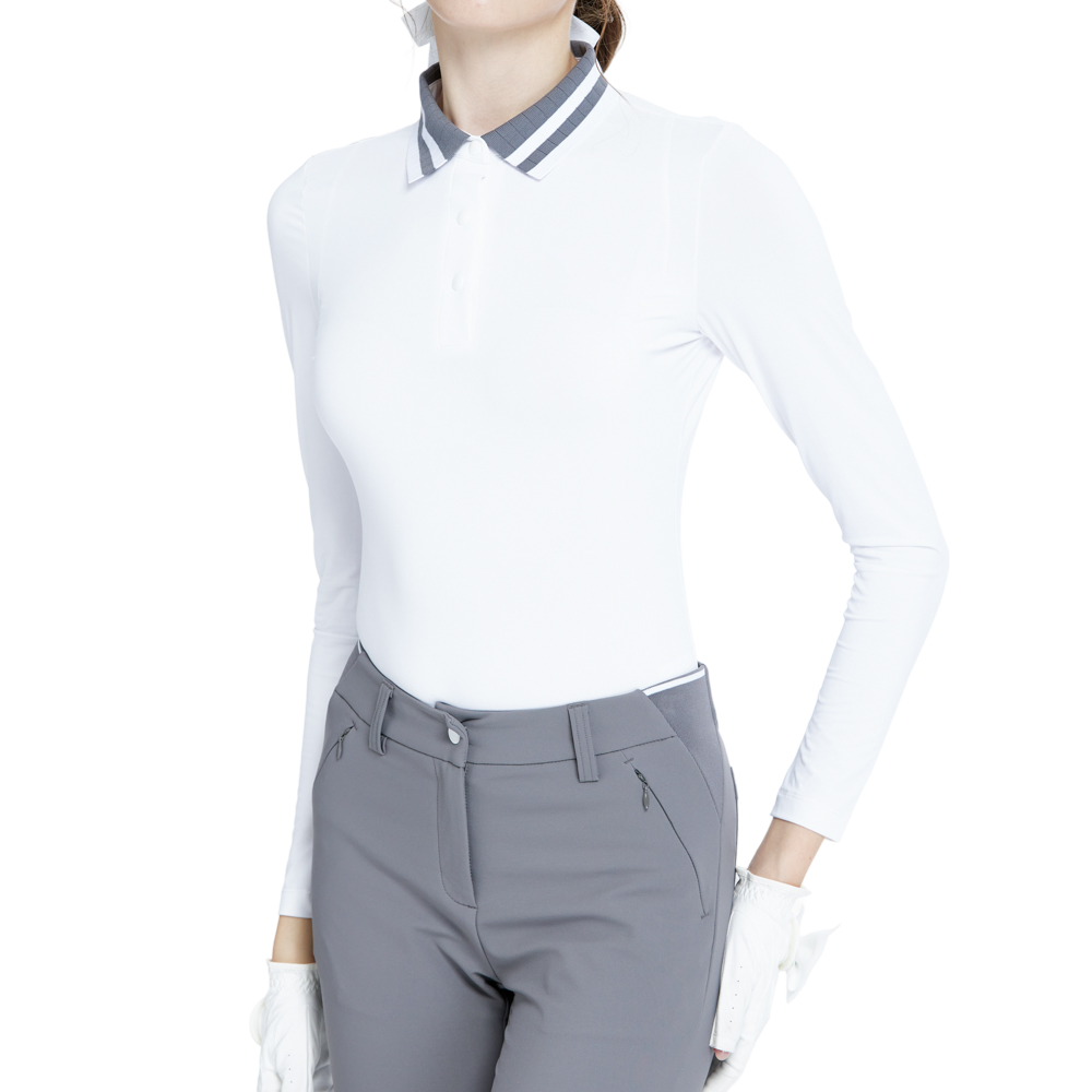 Knitted jacquard collar long-sleeved top (white and gray)