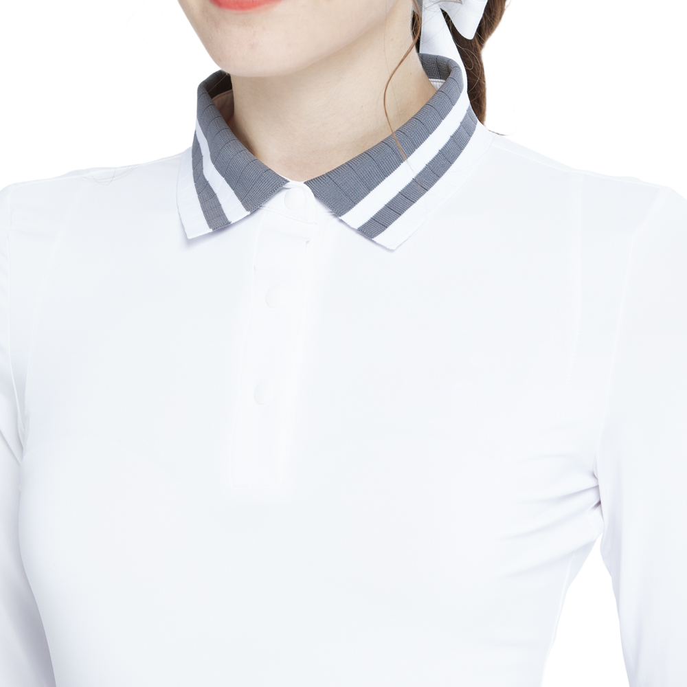 Knitted jacquard collar long-sleeved top (white and gray)