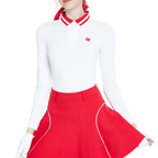 Knitted jacquard collar long-sleeved top (white and red)