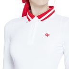 Knitted jacquard collar long-sleeved top (white and red)