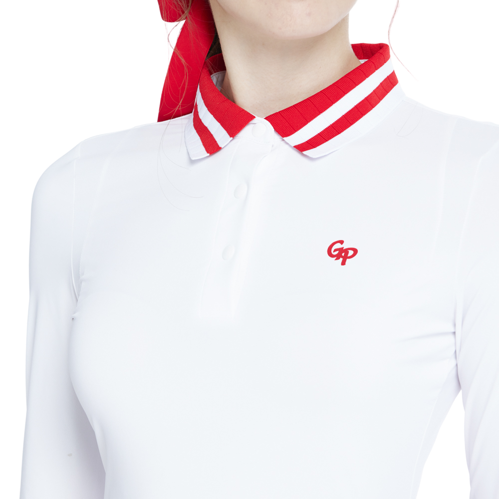 Knitted jacquard collar long-sleeved top (white and red)