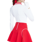 Knitted jacquard collar long-sleeved top (white and red)