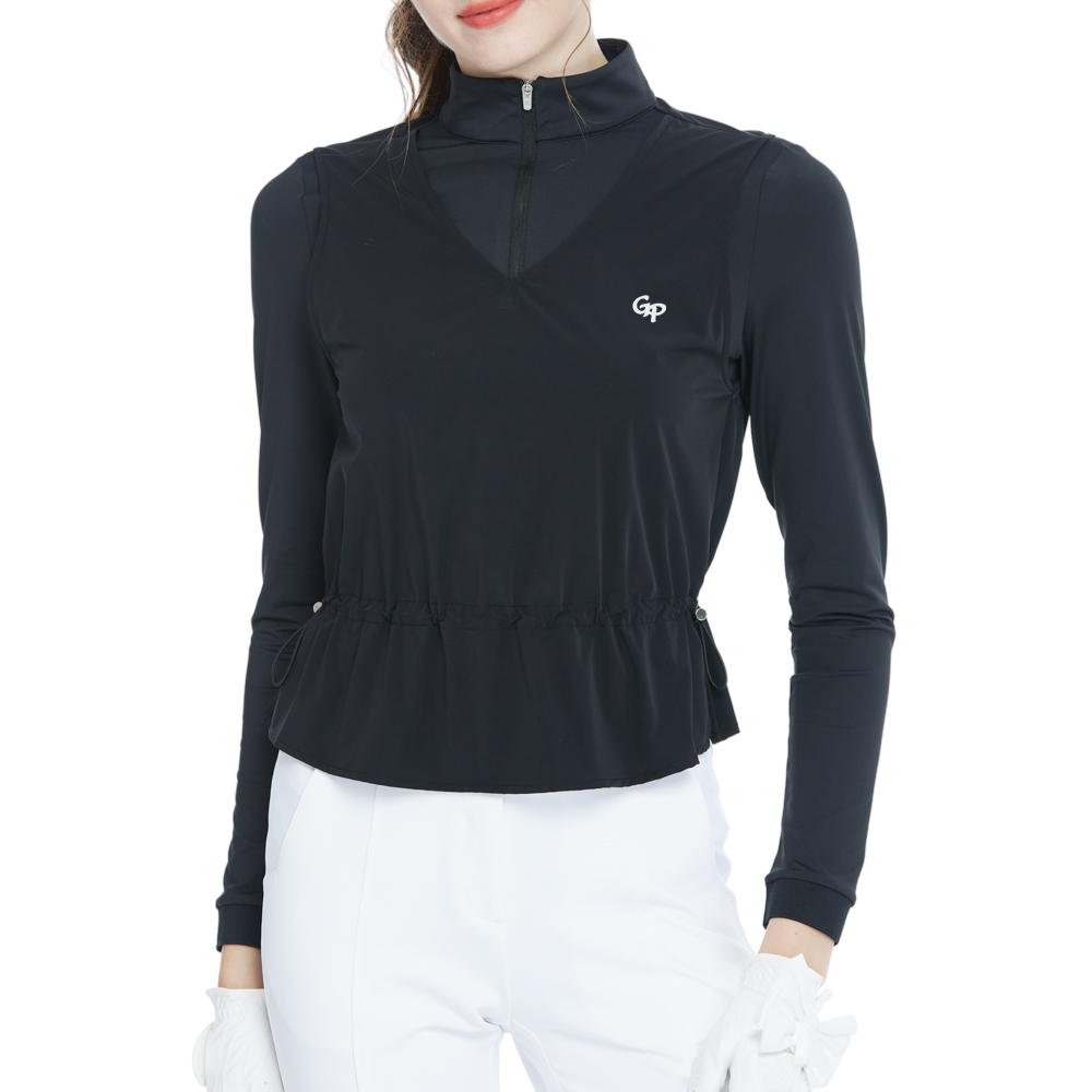 ツーピースベスト長袖トップス（ブラック）