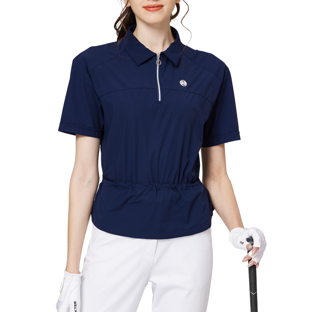 Fashionable ultra-thin waist-cinching short-sleeved top for women