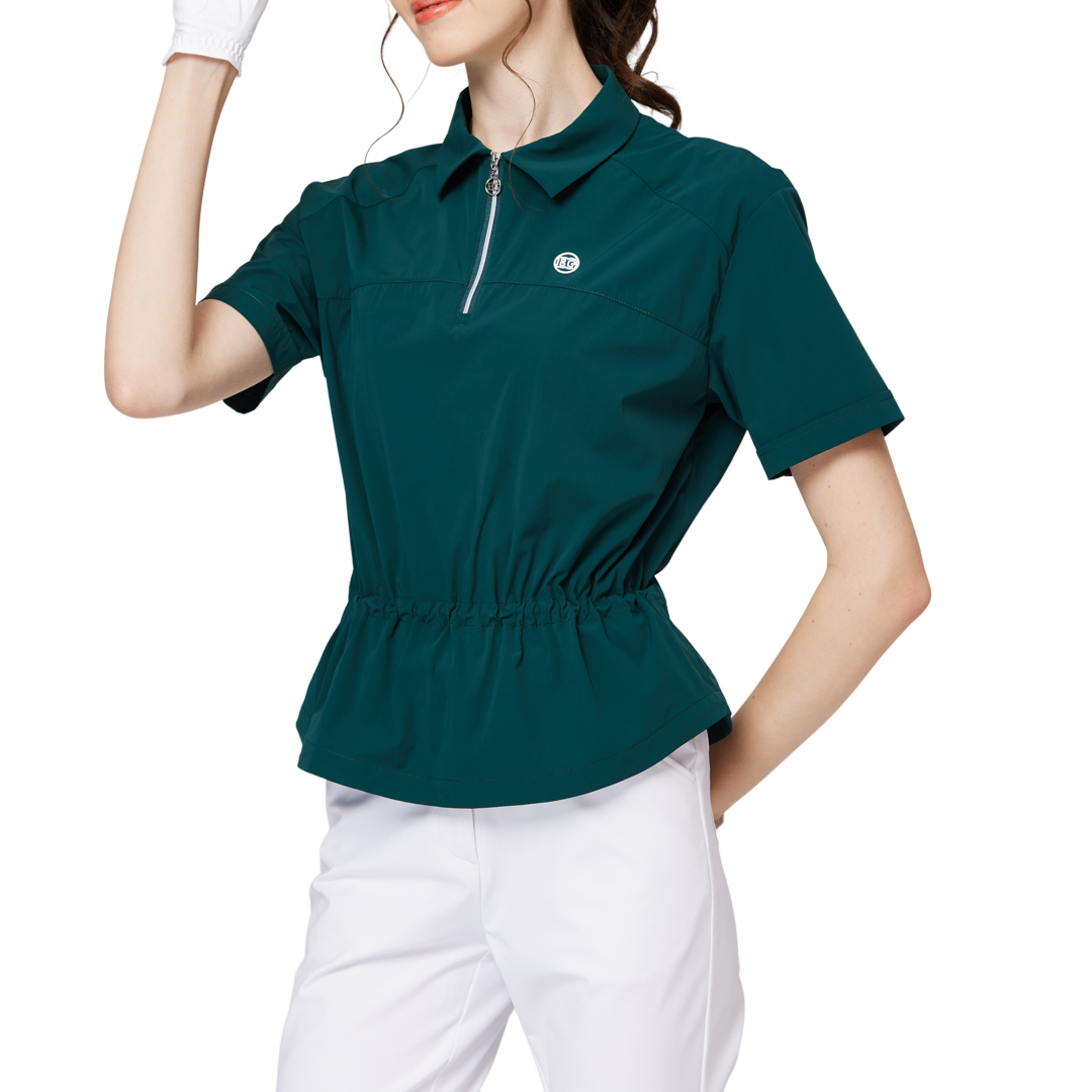 Fashionable ultra-thin waist-cinching short-sleeved top for women