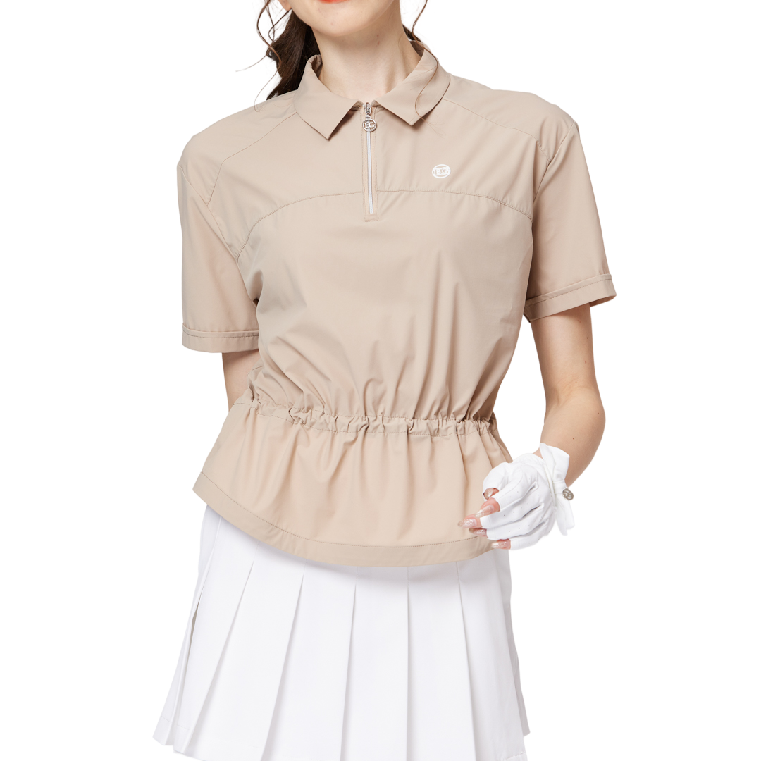 Fashionable ultra-thin waist-cinching short-sleeved top for women