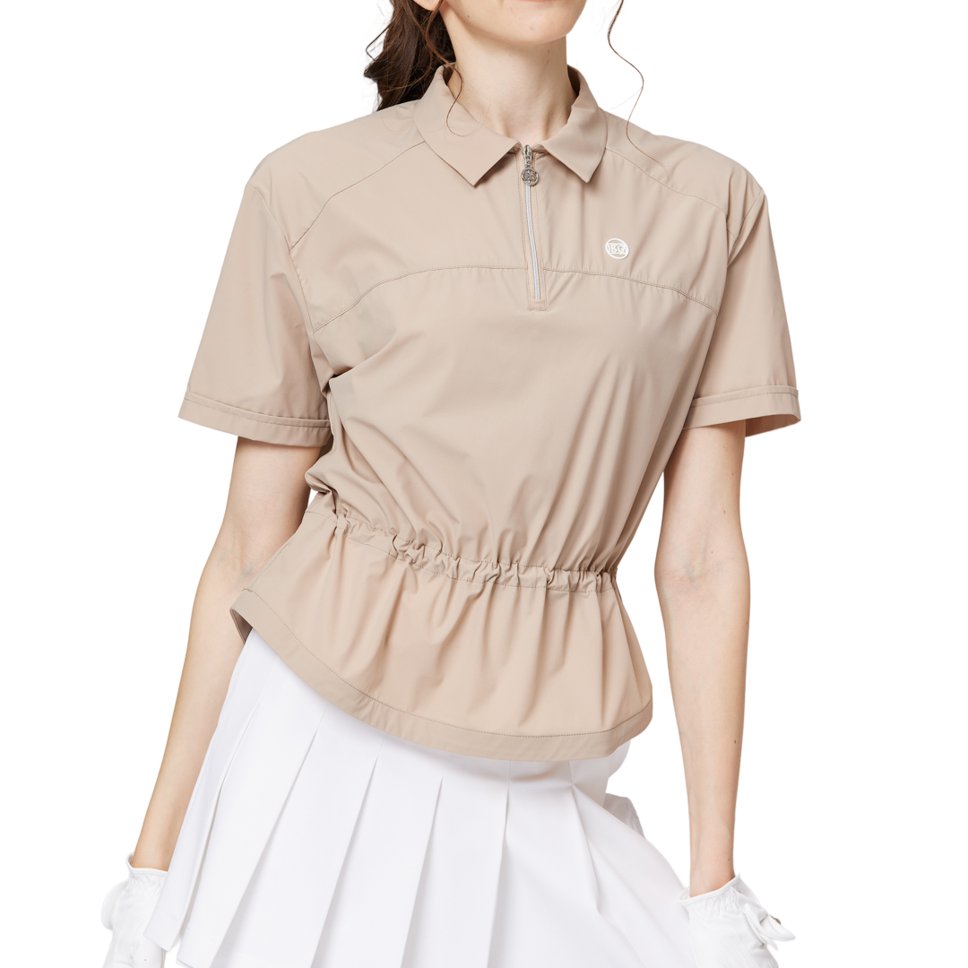 Fashionable ultra-thin waist-cinching short-sleeved top for women