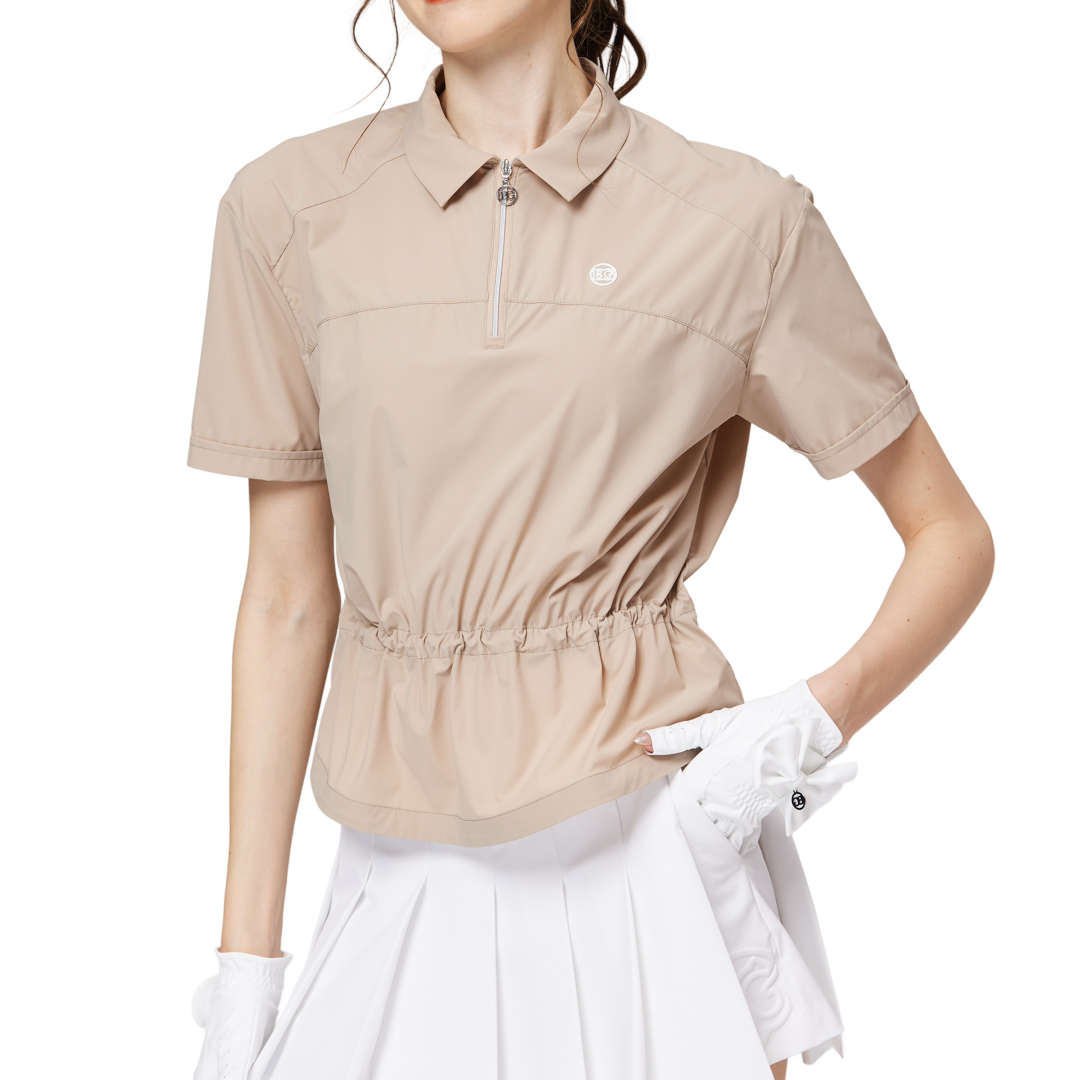 Fashionable ultra-thin waist-cinching short-sleeved top for women