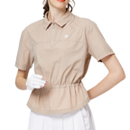 Fashionable ultra-thin waist-cinching short-sleeved top for women