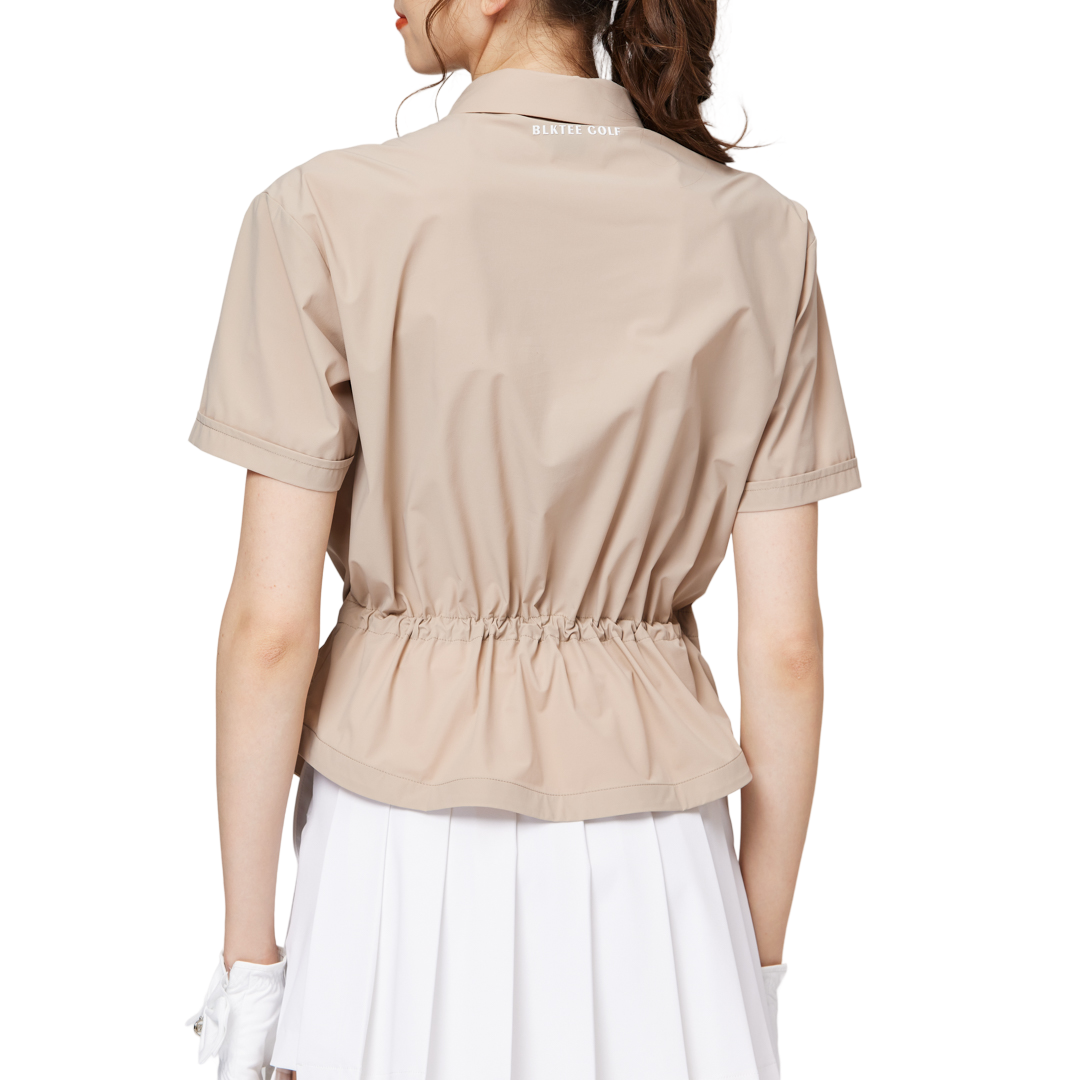 Fashionable ultra-thin waist-cinching short-sleeved top for women