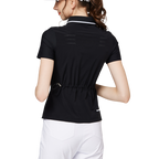 リブネックライン、ウエストにフィットするレディース半袖トップス