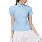 リブネックライン、ウエストにフィットするレディース半袖トップス