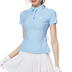 リブネックライン、ウエストにフィットするレディース半袖トップス