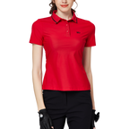 リブネックライン、ウエストにフィットするレディース半袖トップス