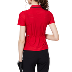 リブネックライン、ウエストにフィットするレディース半袖トップス