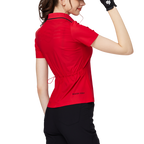 リブネックライン、ウエストにフィットするレディース半袖トップス