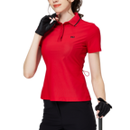 リブネックライン、ウエストにフィットするレディース半袖トップス