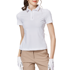 リブネックライン、ウエストにフィットするレディース半袖トップス