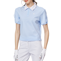 Women's short-sleeved top with gathered cuffs and collar