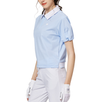 Women's short-sleeved top with gathered cuffs and collar