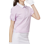 Women's short-sleeved top with gathered cuffs and collar