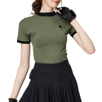 Beaded high-elastic stand-up collar women's short-sleeved top