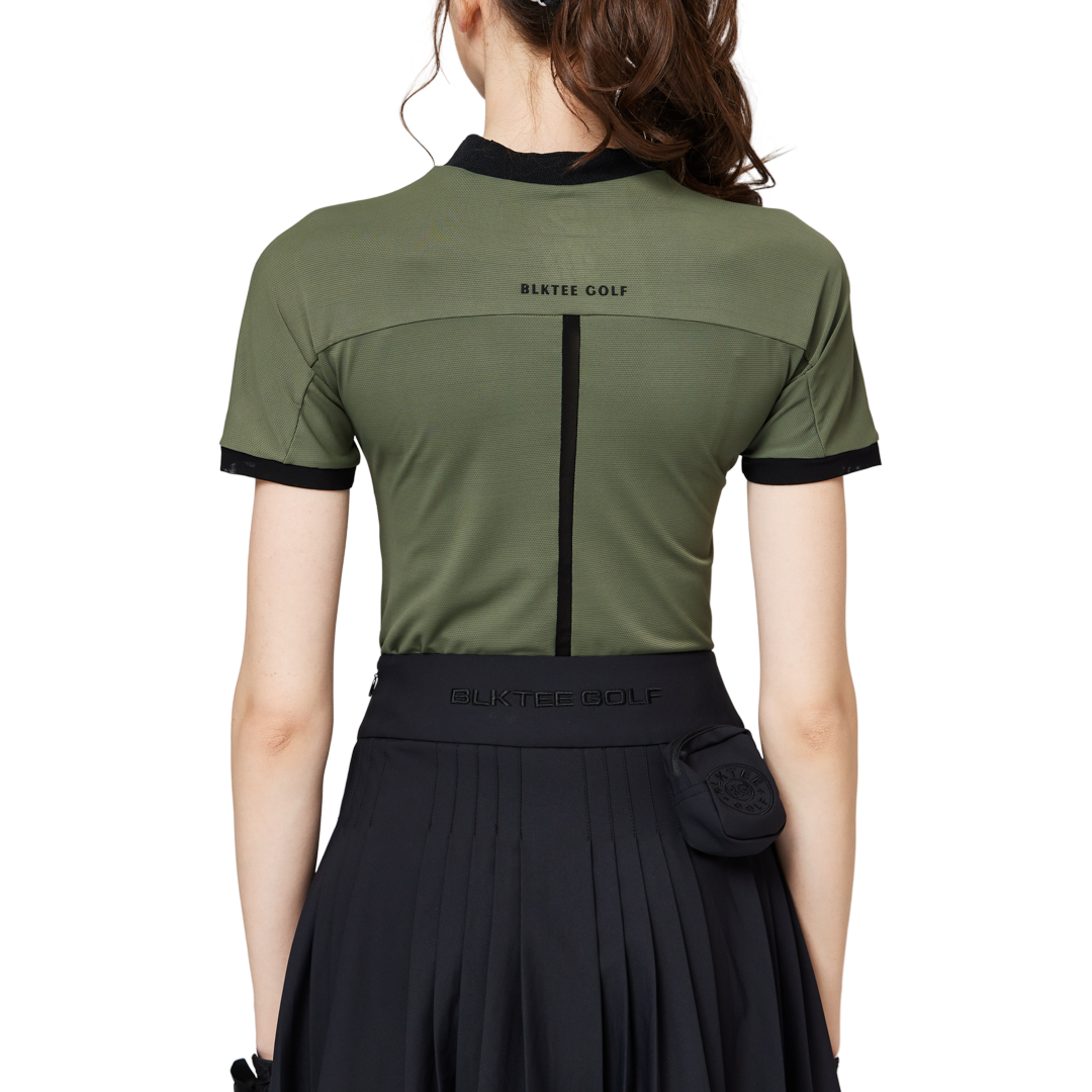 Beaded high-elastic stand-up collar women's short-sleeved top