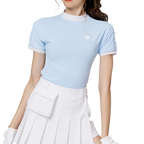 Beaded high-elastic stand-up collar women's short-sleeved top