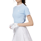 Beaded high-elastic stand-up collar women's short-sleeved top