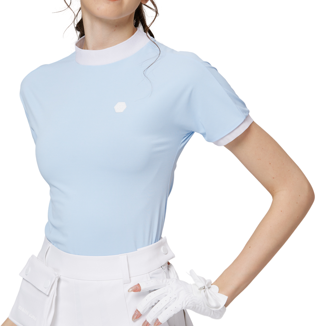 Beaded high-elastic stand-up collar women's short-sleeved top