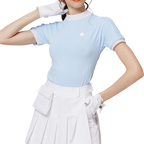 Beaded high-elastic stand-up collar women's short-sleeved top