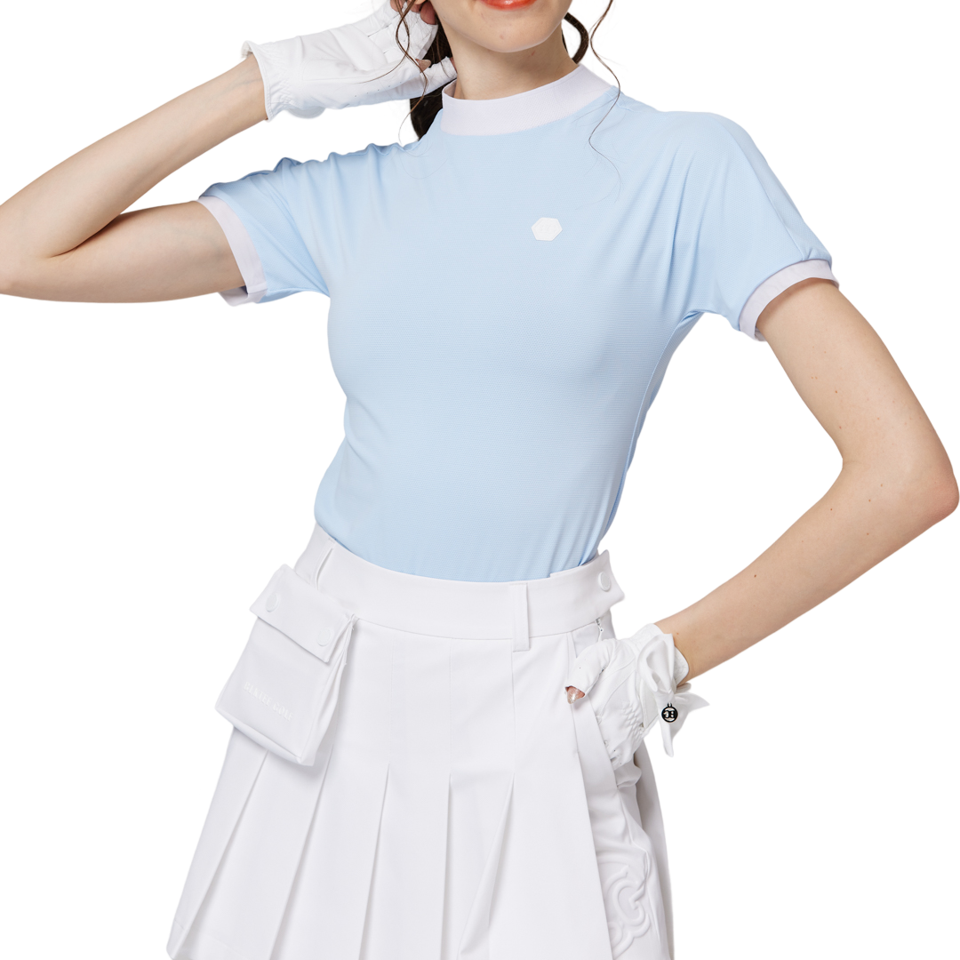 Beaded high-elastic stand-up collar women's short-sleeved top