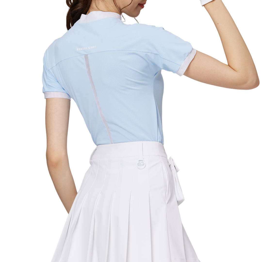 Beaded high-elastic stand-up collar women's short-sleeved top