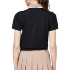 ゆったりとしたリブ編みの裾と襟付きのレディース半袖トップス