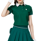 ゆったりとしたリブ編みの裾と襟付きのレディース半袖トップス