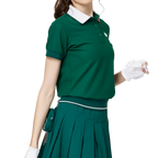 ゆったりとしたリブ編みの裾と襟付きのレディース半袖トップス