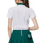 ゆったりとしたリブ編みの裾と襟付きのレディース半袖トップス