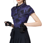 彩印透氣翻領女短袖上衣
