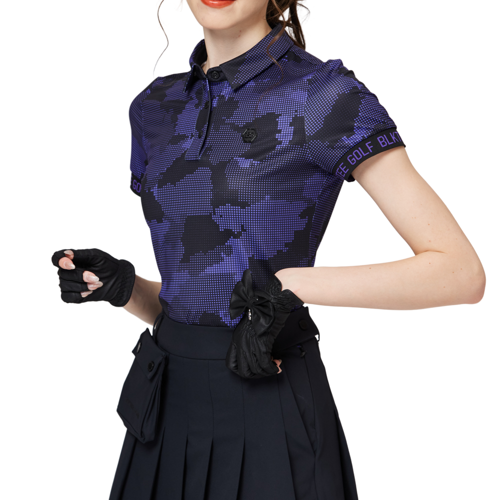 彩印透氣翻領女短袖上衣