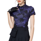 彩印透氣翻領女短袖上衣