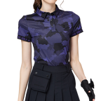 彩印透氣翻領女短袖上衣