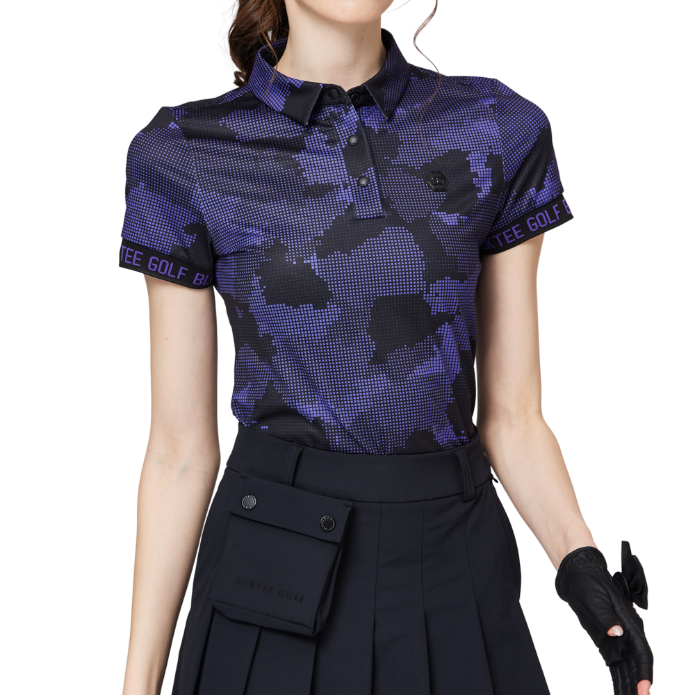 彩印透氣翻領女短袖上衣