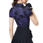 彩印透氣翻領女短袖上衣