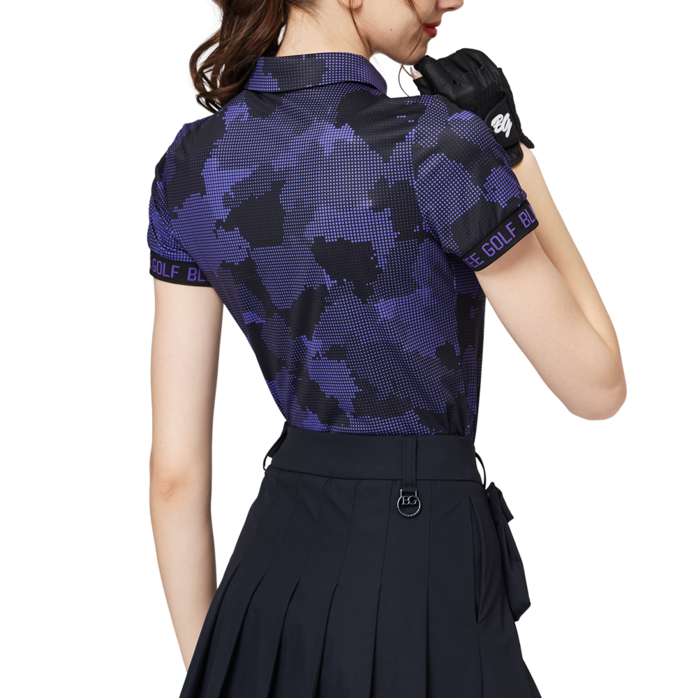 彩印透氣翻領女短袖上衣