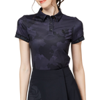 彩印透氣翻領女短袖上衣