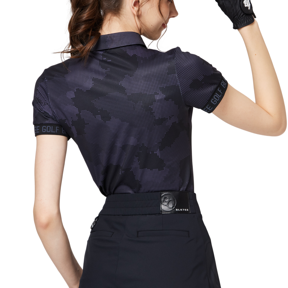 彩印透氣翻領女短袖上衣