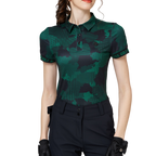 彩印透氣翻領女短袖上衣